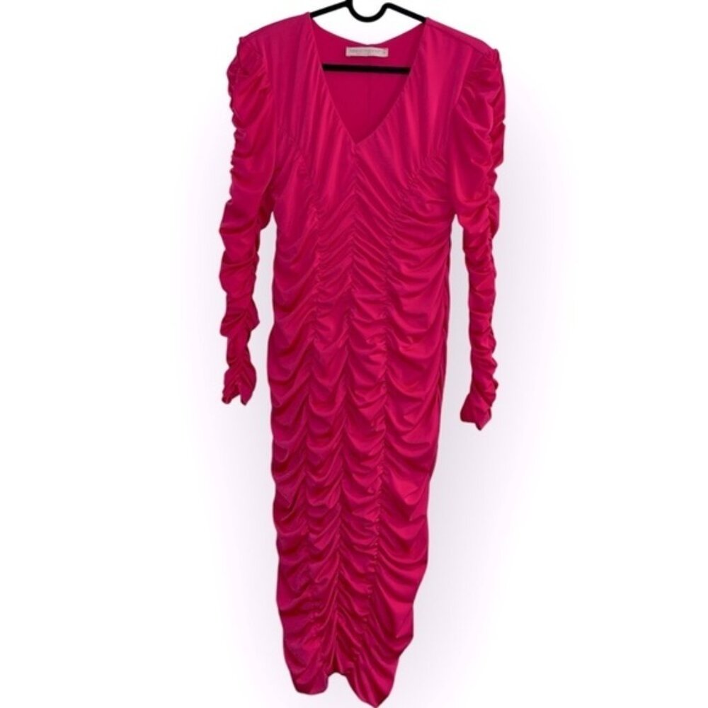 INTERMIX Fuchsia Ruched Midi Dress - Picture 2 of 5
